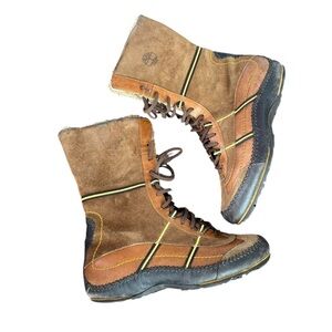 Timberland Women's Brown Lace Up Boots Suede Mid-calf Size 8M